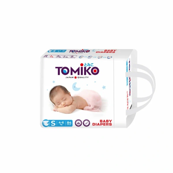 ПОДГУЗНИКИ ДЕТСКИЕ S (4-6 КГ) 84 ШТ. TOMIKO PREMIUM SOFT